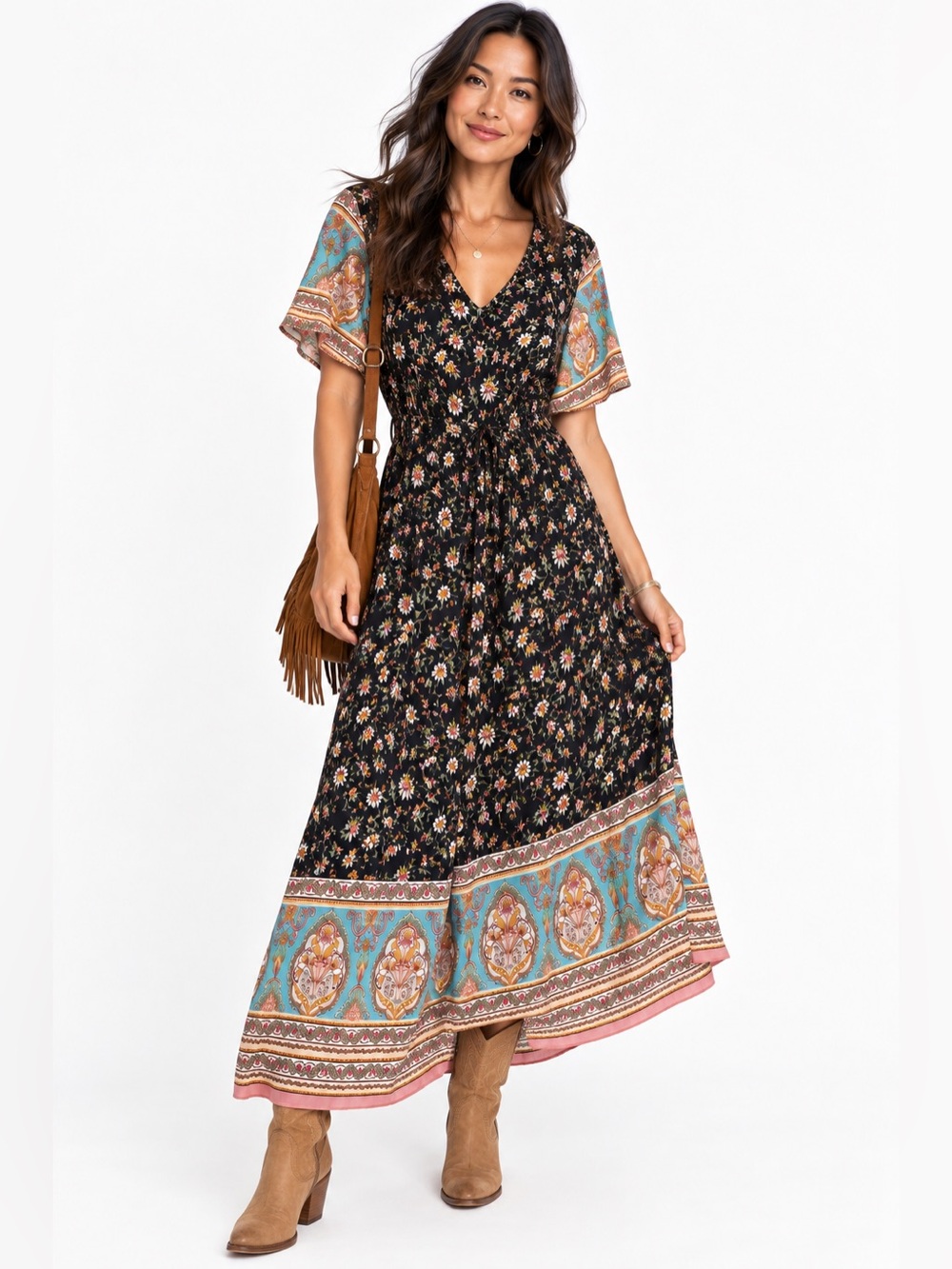Boho Floral Paisley Maxi Dress
Black Turquoise Festival
Cottagecore S